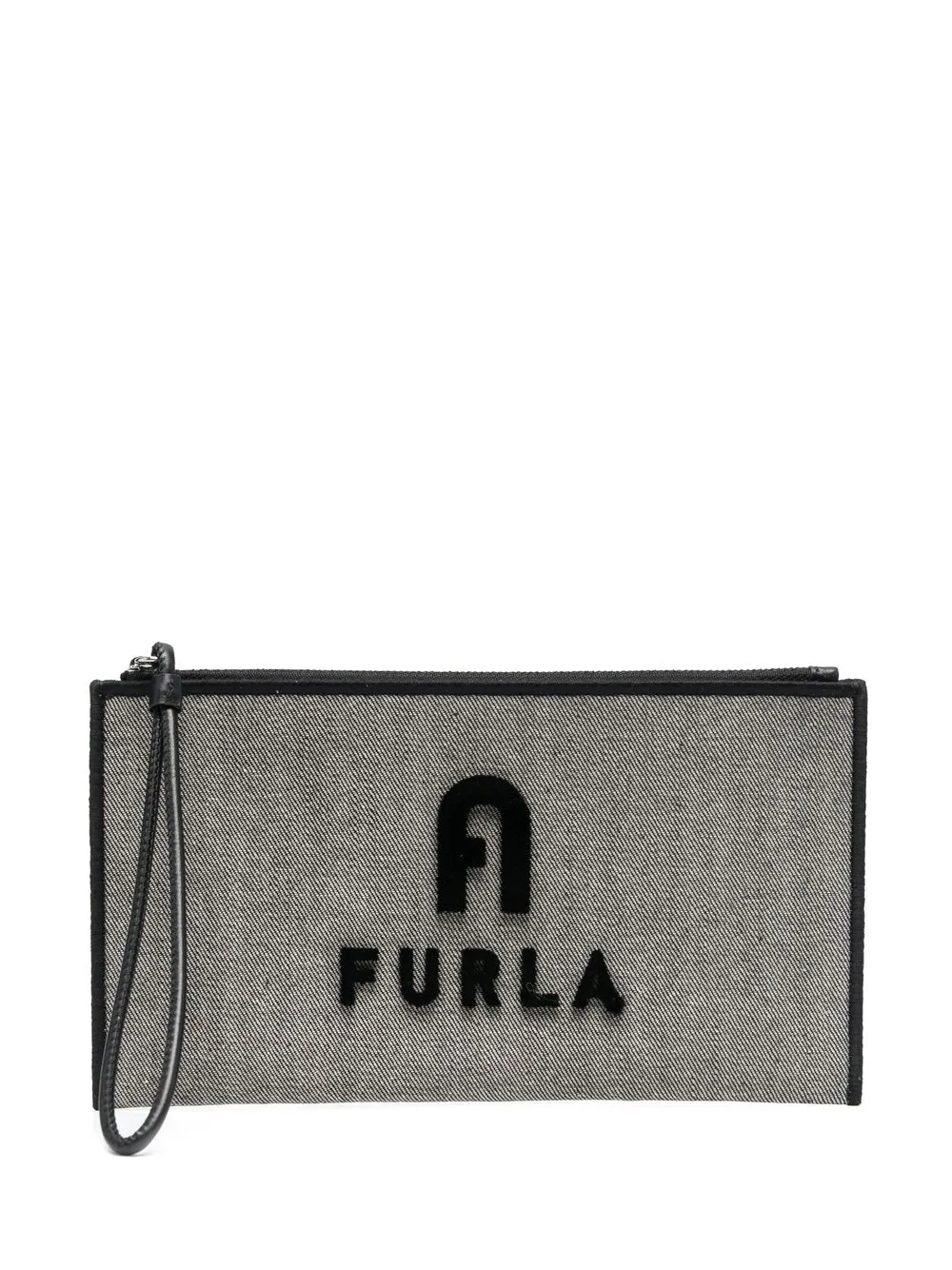 Furla Appliqué-logo Canvas Pouch In Grey