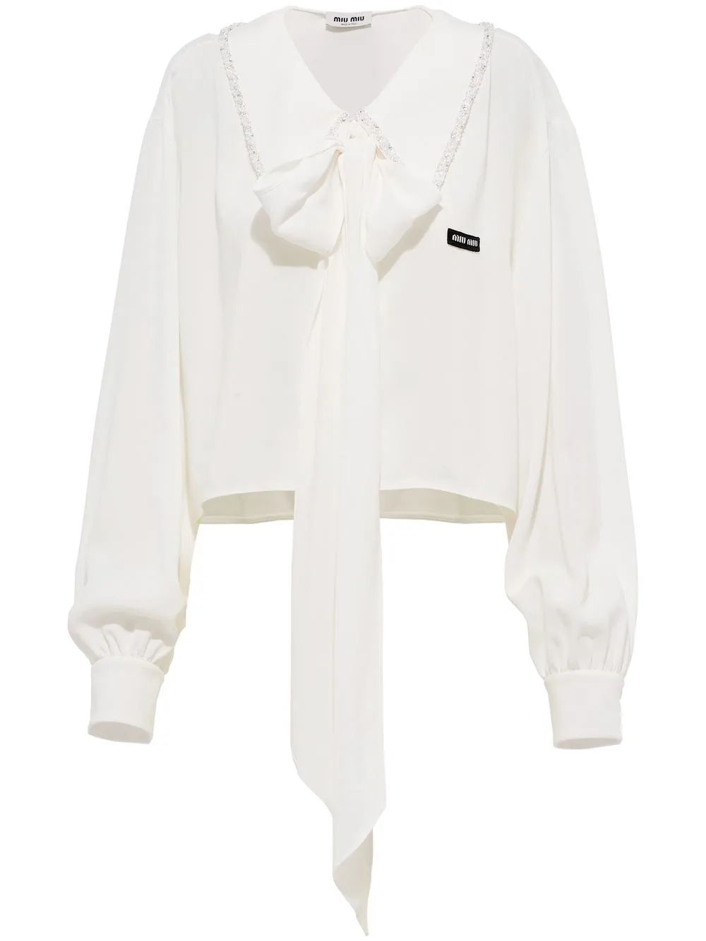 

Miu Miu camisa de seda con logo bordado y lentejuelas - Blanco