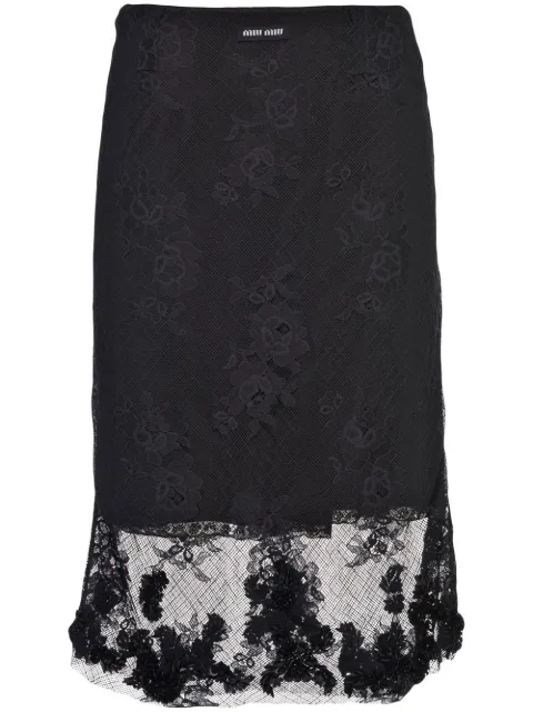 Miu Miu floral-lace detail midi skirt