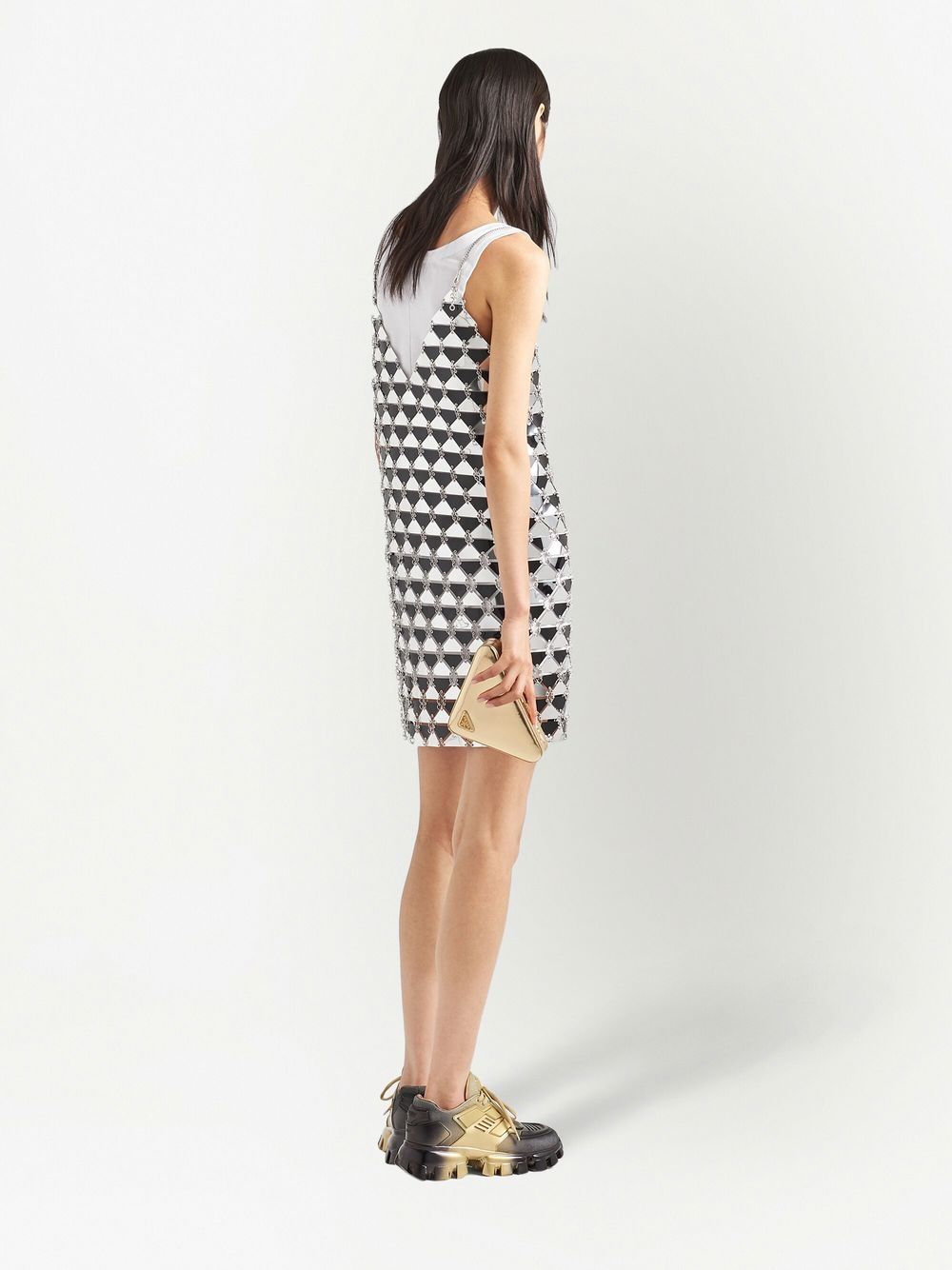 Shop Prada Chainmail Sequinned Minidress In Silver