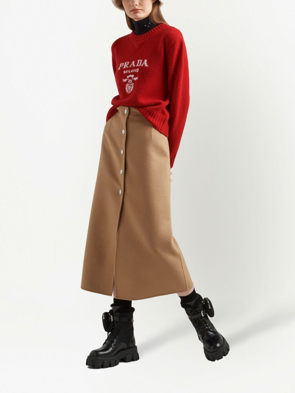 Shop Prada Logo-intarsia Cashmere Jumper In Red