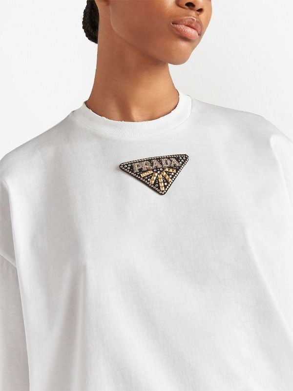 Prada triangle-logo Jersey T-shirt - Farfetch