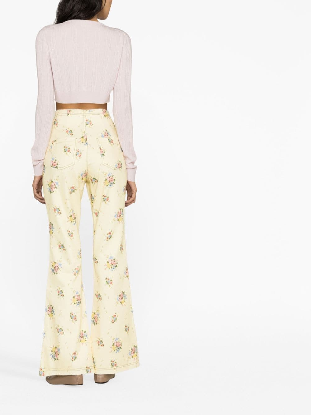 Shop Yuhan Wang Floral-print Flared Jeans In Yellow