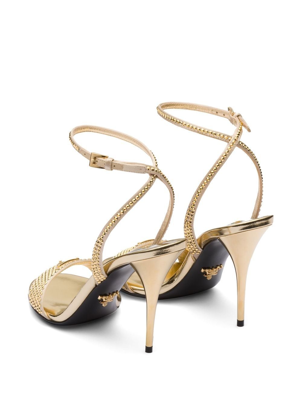 Shop Prada Crystal-embellished Satin Sandals In Gold
