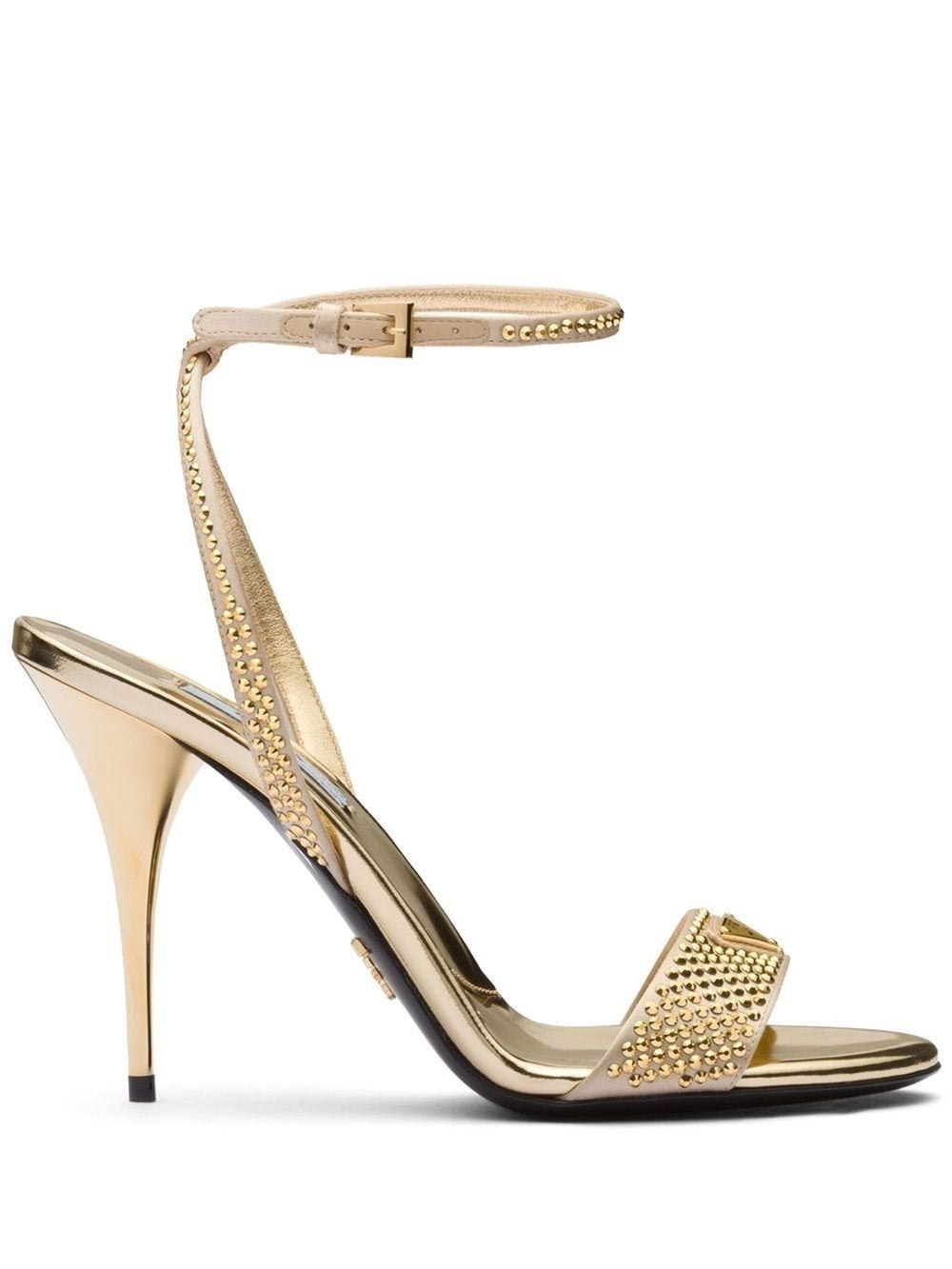 Shop Prada Crystal-embellished Satin Sandals In Gold