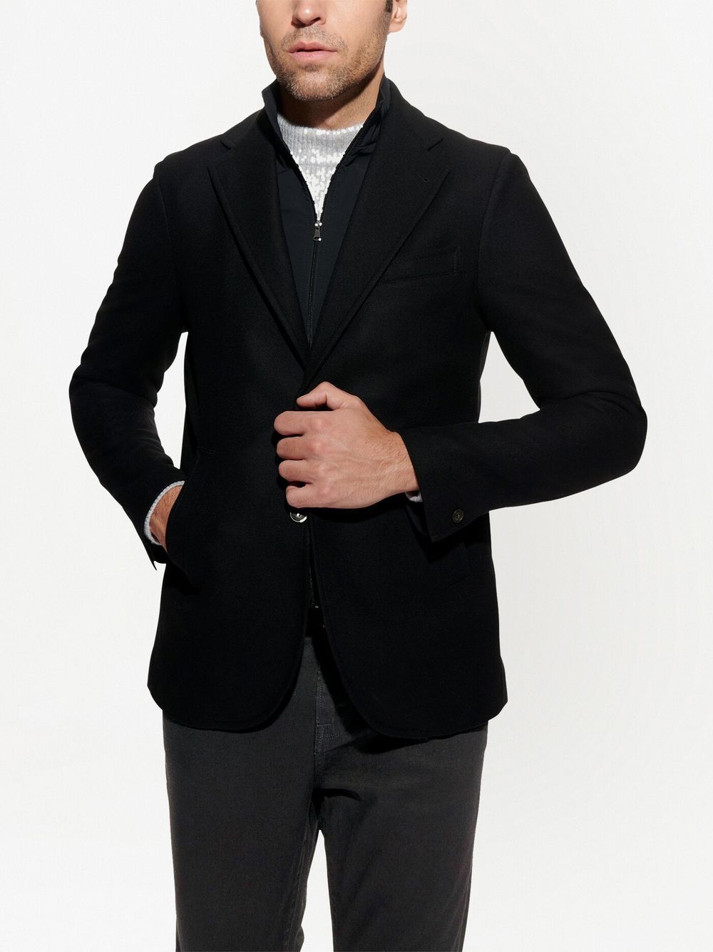 Shop Norwegian Wool Layered-design Wool-cashmere Blazer In Black
