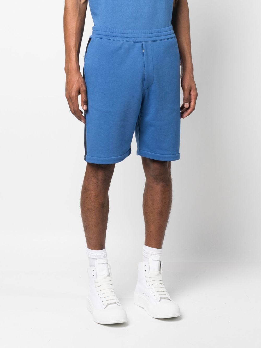 Shop Alexander Mcqueen Logo-tape Jersey Shorts In Blue