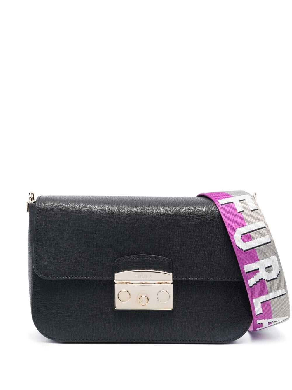 Furla Logo肩带皮质斜挎包 In Black