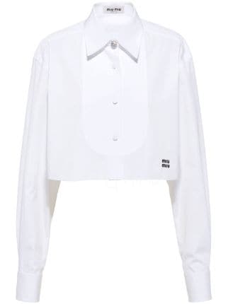 Miu Miu logo-embroidered Cropped Cotton Shirt - Farfetch