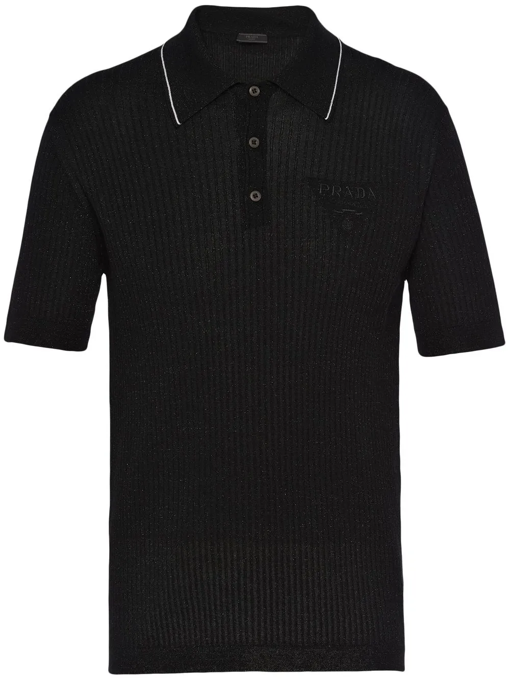 Prada Cashmere And Lamé Polo Shirt In Black