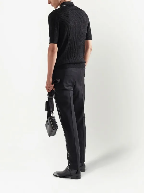 Prada Cashmere And Lamé Polo Shirt | Black | FARFETCH