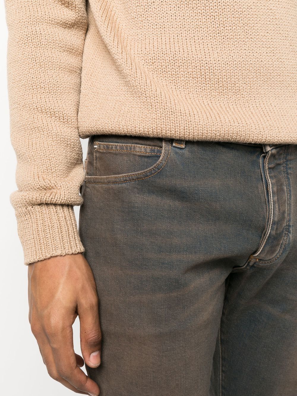 Shop Balmain Distressed Slim-fit Jeans In Brown