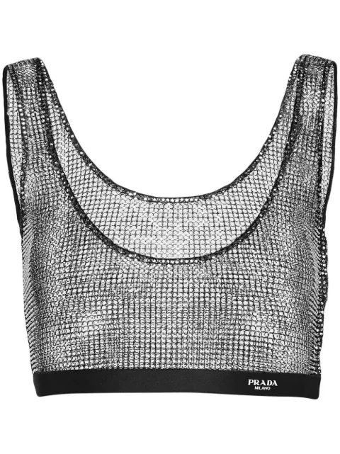 Prada rhinestone-embellished mesh crop top