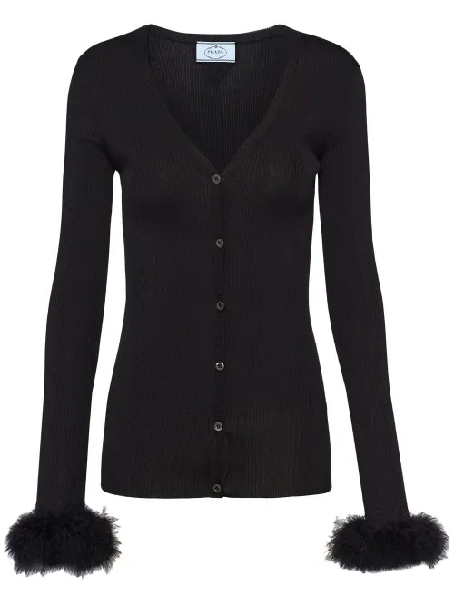 Cardigan nervurée en soie - Prada - Modalova