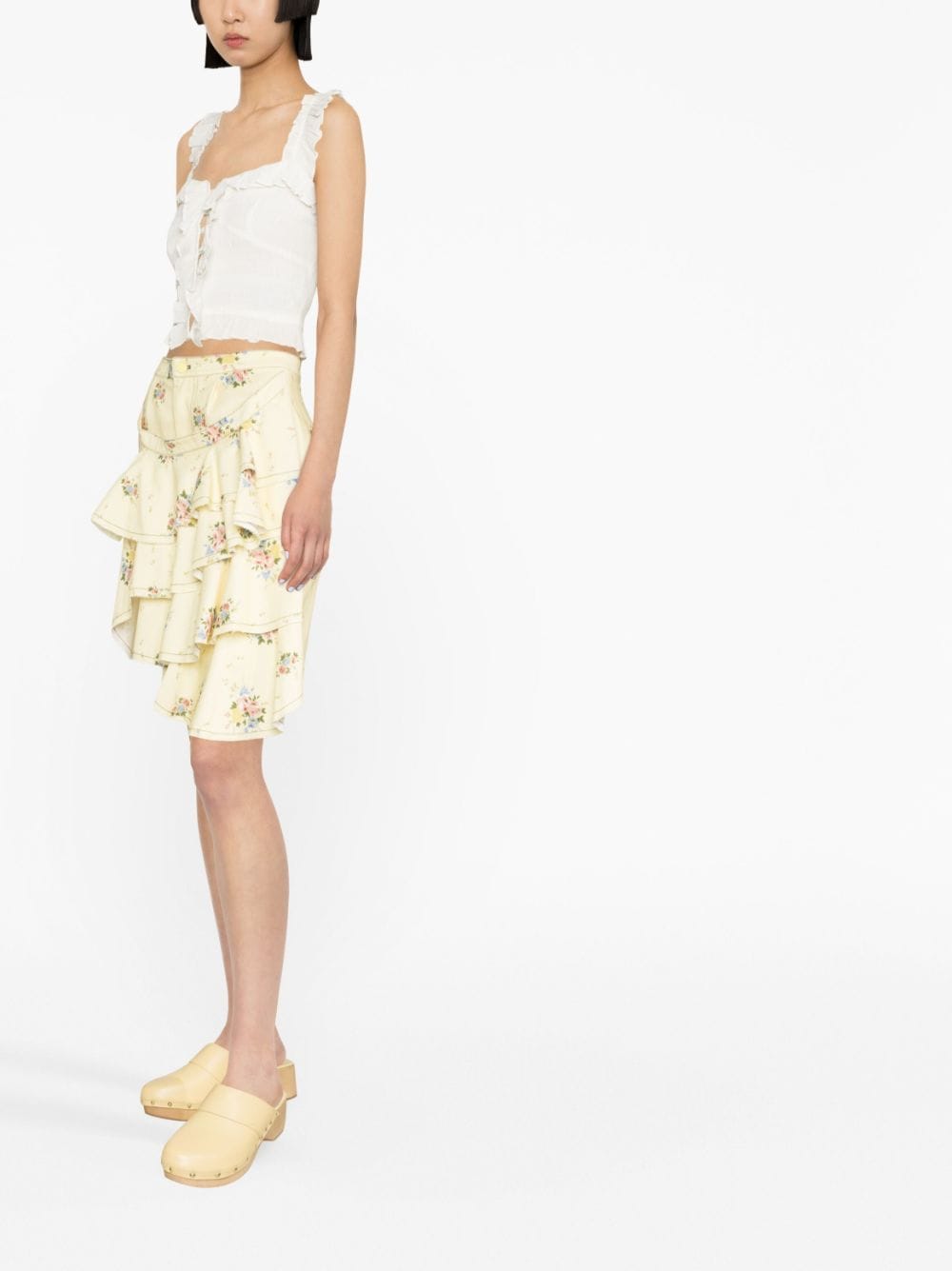 Shop Yuhan Wang Floral-print Denim Skirt In Yellow