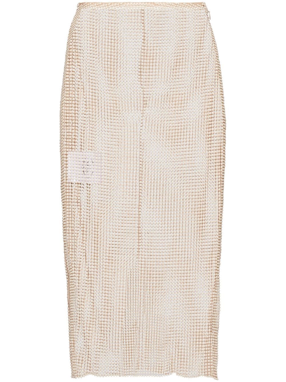 Prada Beaded Mesh Pencil Skirt In Ivory