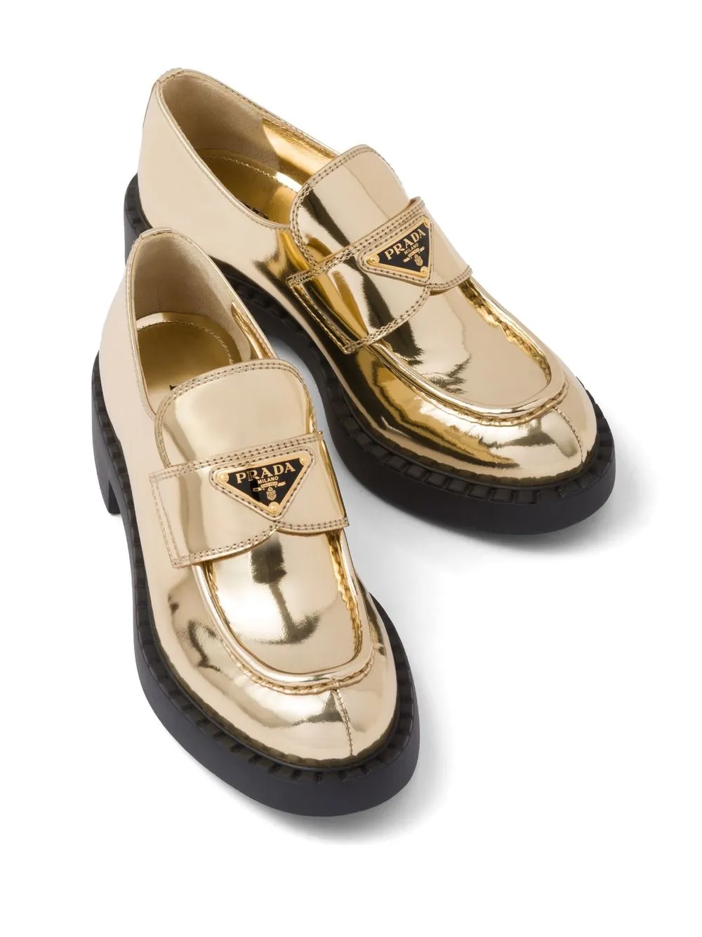 Prada Metallic triangle-logo Loafers - Farfetch