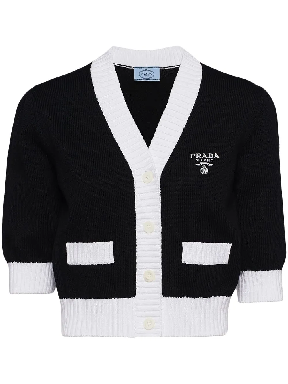 Shop Prada Cropped Cotton Cardigan In Black