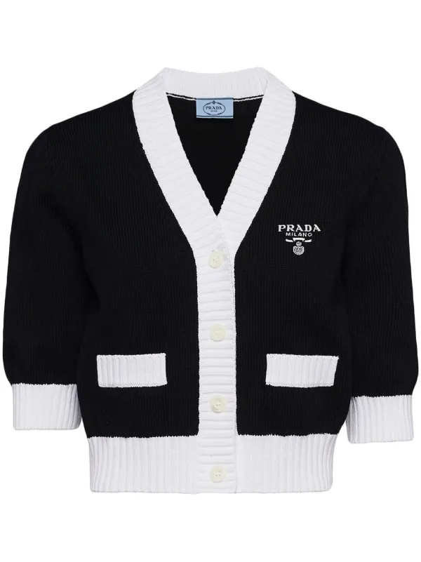 Prada Cropped two-tone Cotton Cardigan - Farfetch