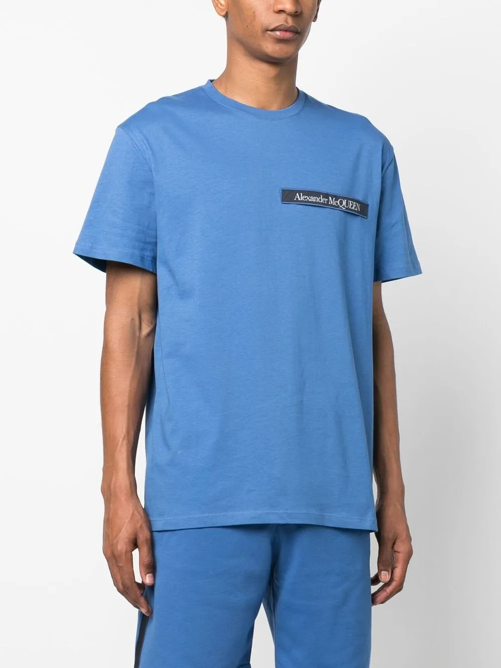 Shop Alexander Mcqueen Short-sleeved Logo-patch T-shirt In Blue