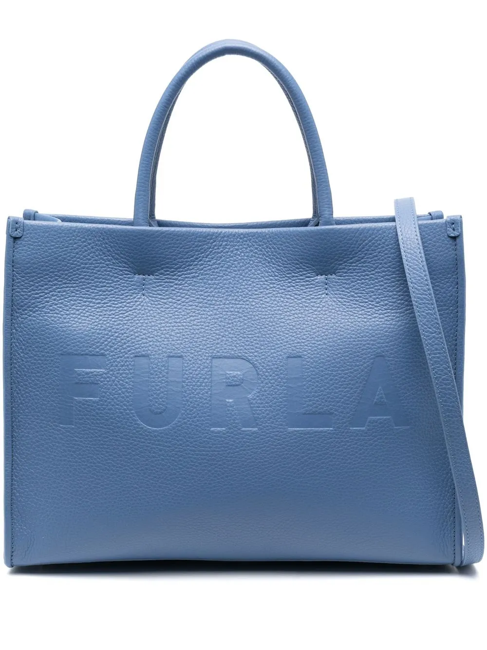

Furla embossed-logo leather tote bag - Blue