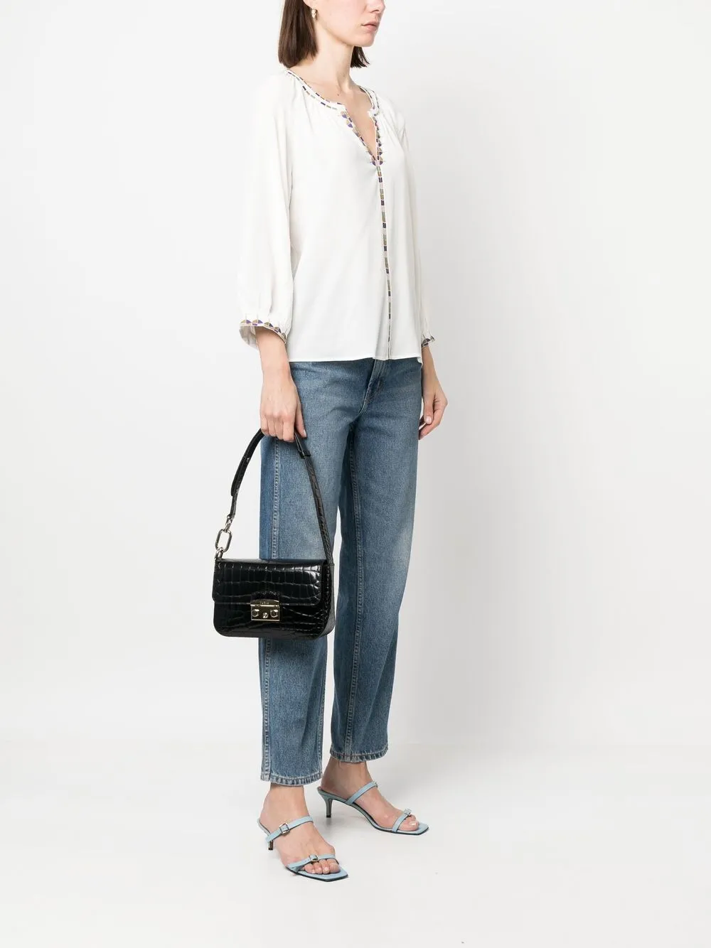 Furla Leren schoudertas - Zwart