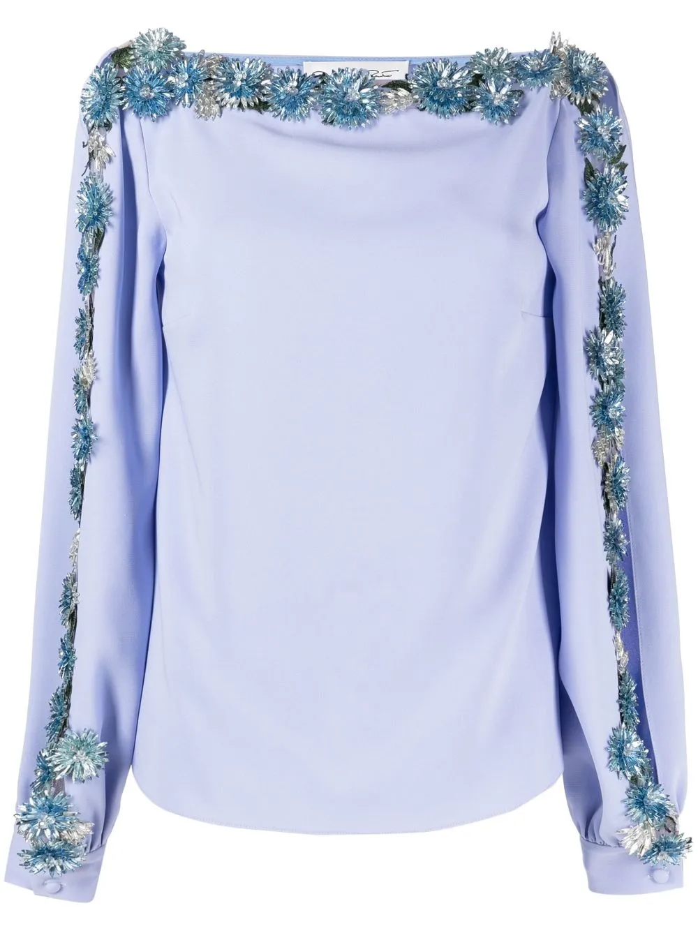 

Oscar de la Renta crystal-embellished silk blouse - Blue
