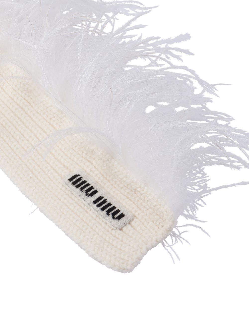 Shop Miu Miu Feather-trim Cashmere Scarf In White