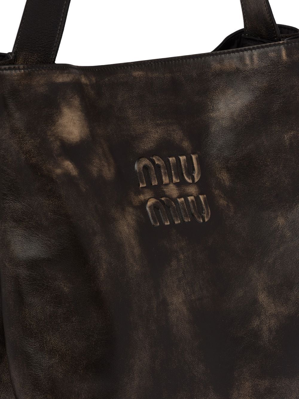 Shop Miu Miu Embossed-logo Leather Tote Bag In Brown