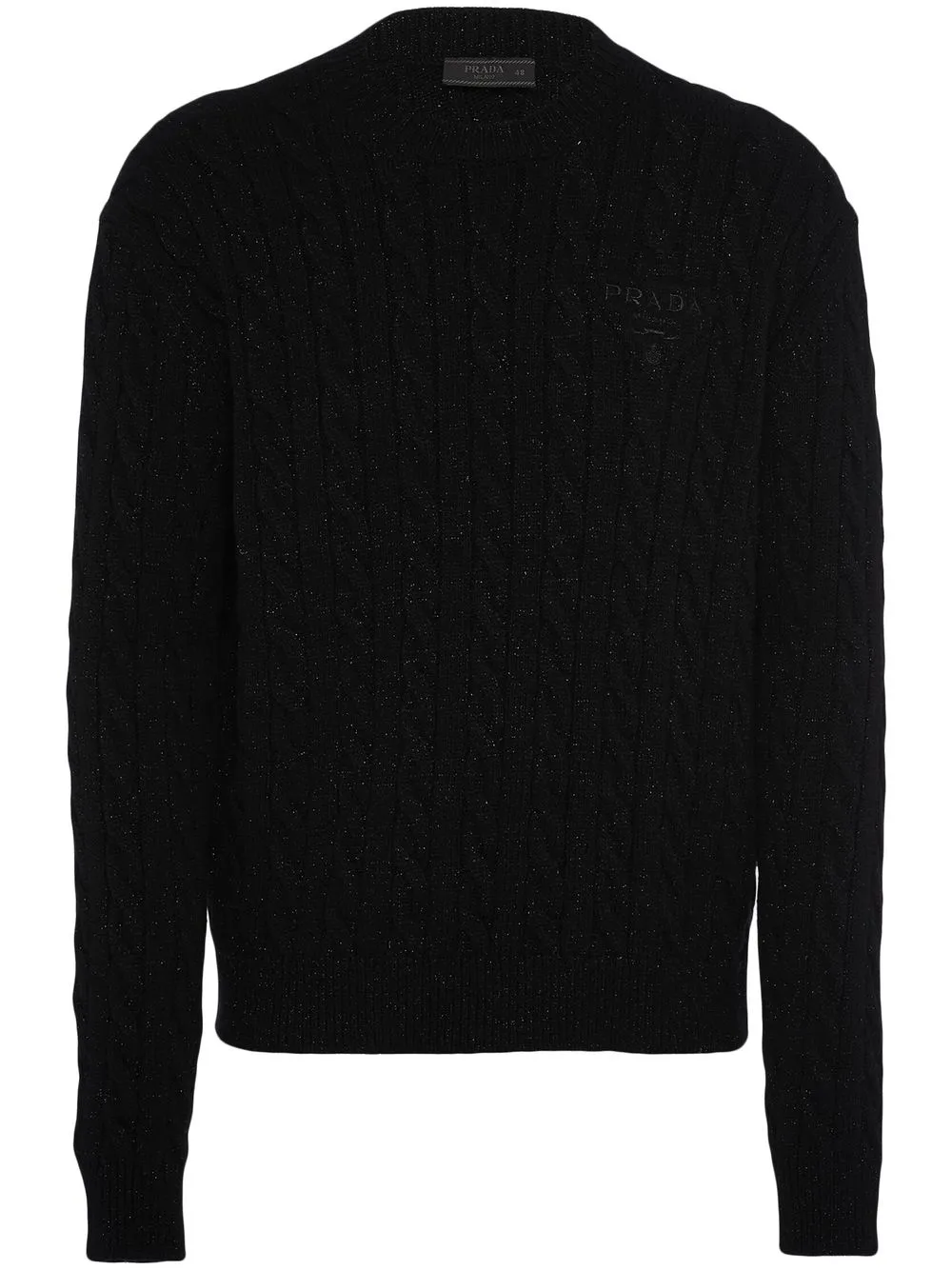 Prada Logo-embroidered Cable-knit Jumper In Black