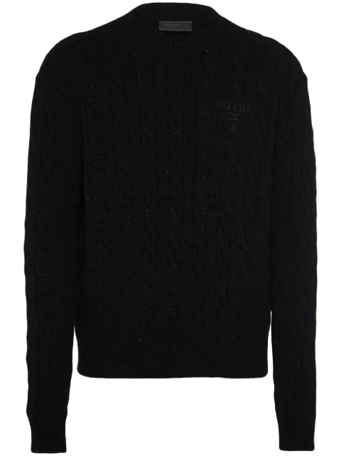 Prada logo-embroidered cable-knit jumper