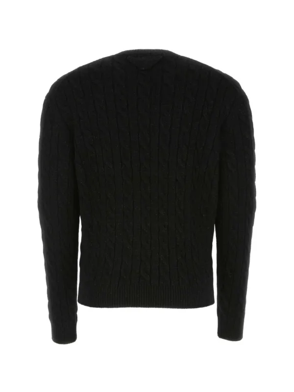 Prada logo-embroidered cable-knit Jumper | Black | FARFETCH