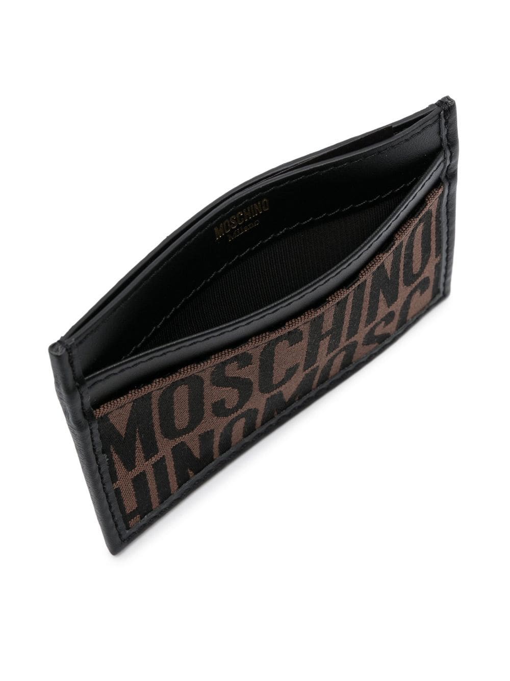 Shop Moschino Monogram Logo Stamp Cardholder In Brown