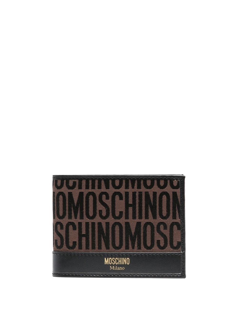 Moschino Monogram Logo Stamp Bi-fold Wallet In Brown