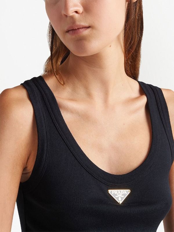 Prada Enamel Triangle-logo Plunging V-neck Bra in Black