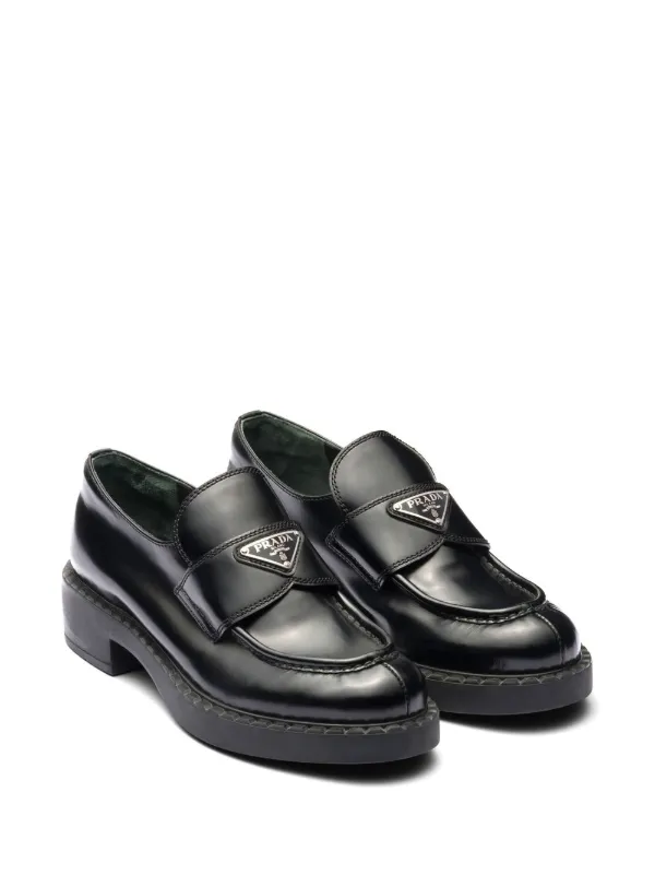 Prada Chocolate Brushed Leather Loafers - Farfetch