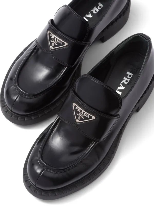 Prada Chocolate Brushed Leather Loafers Black FARFETCH UK