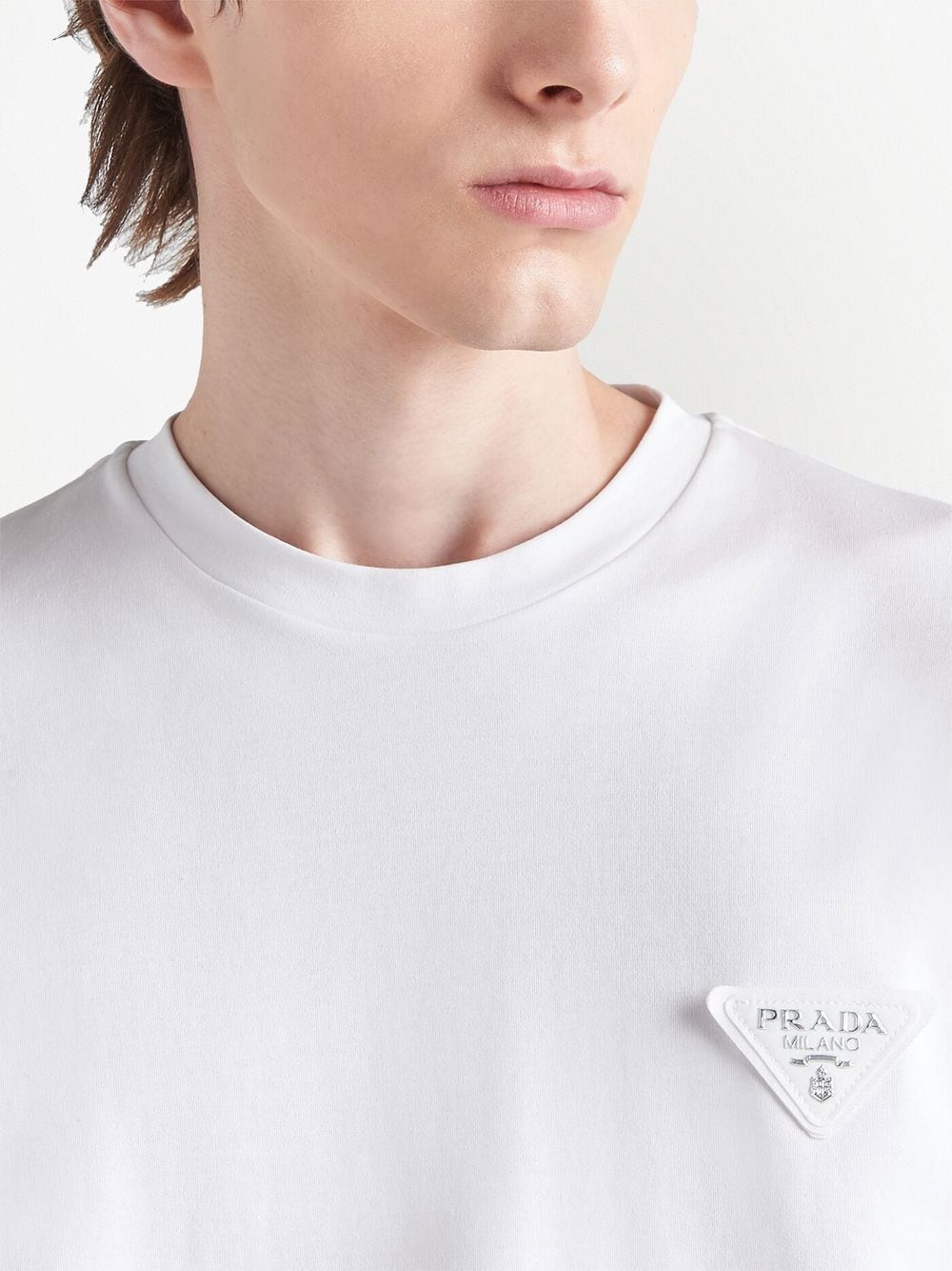 Shop Prada Logo-patch Long-sleeve T-shirt In White