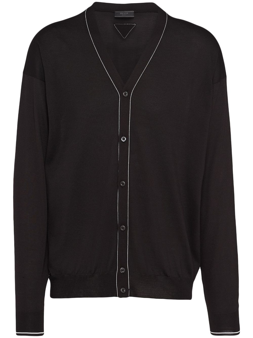 Shop Prada V-neck Silk Cardigan In Black