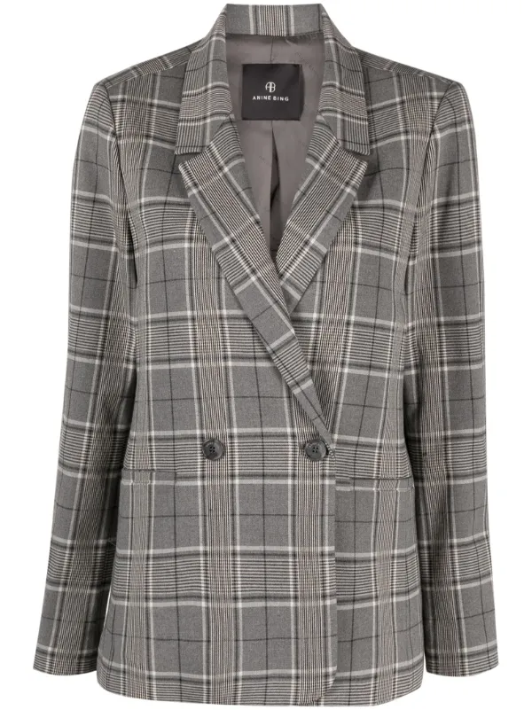 Plaid double cheap breasted blazer