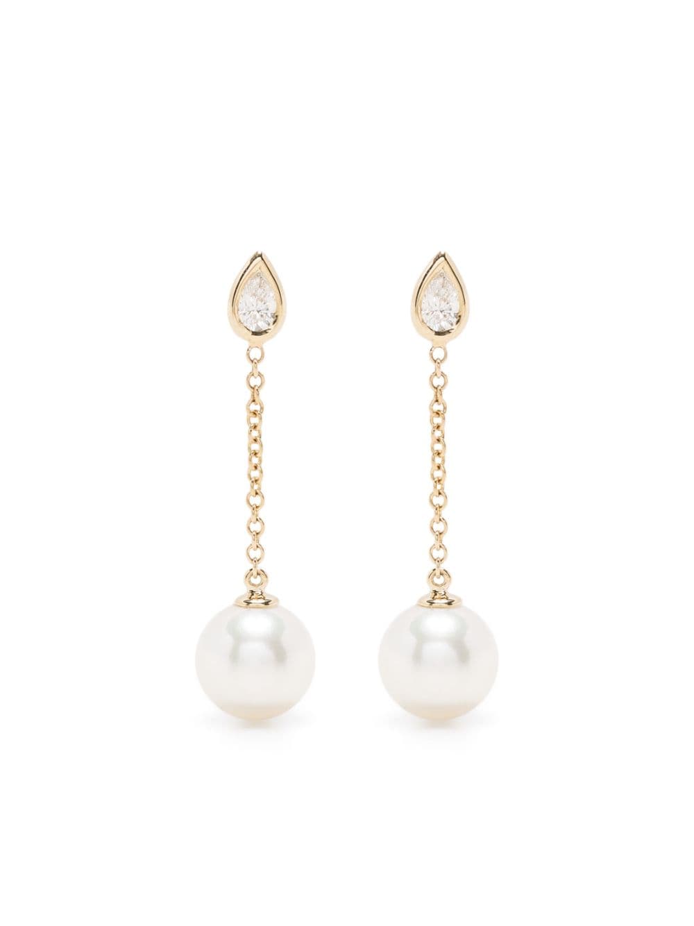 14kt yellow gold diamond and pearl drop earrings