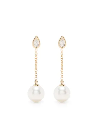 Mizuki ダイヤモンド＆パール ドロップピアス 14Kイエローゴールド