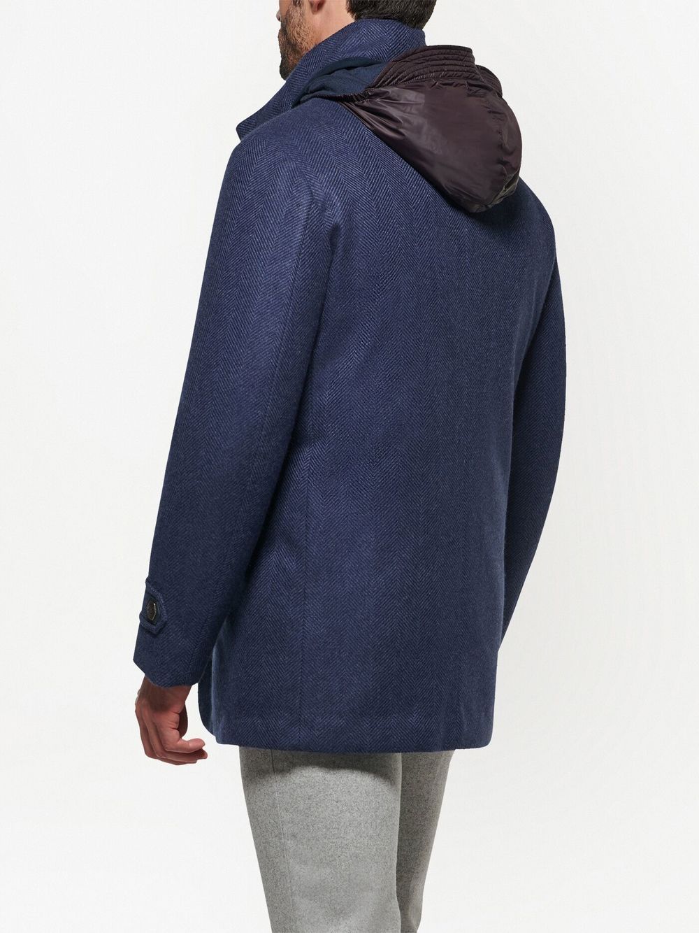 Shop Norwegian Wool Down-lined Herringbone Coat In Blue