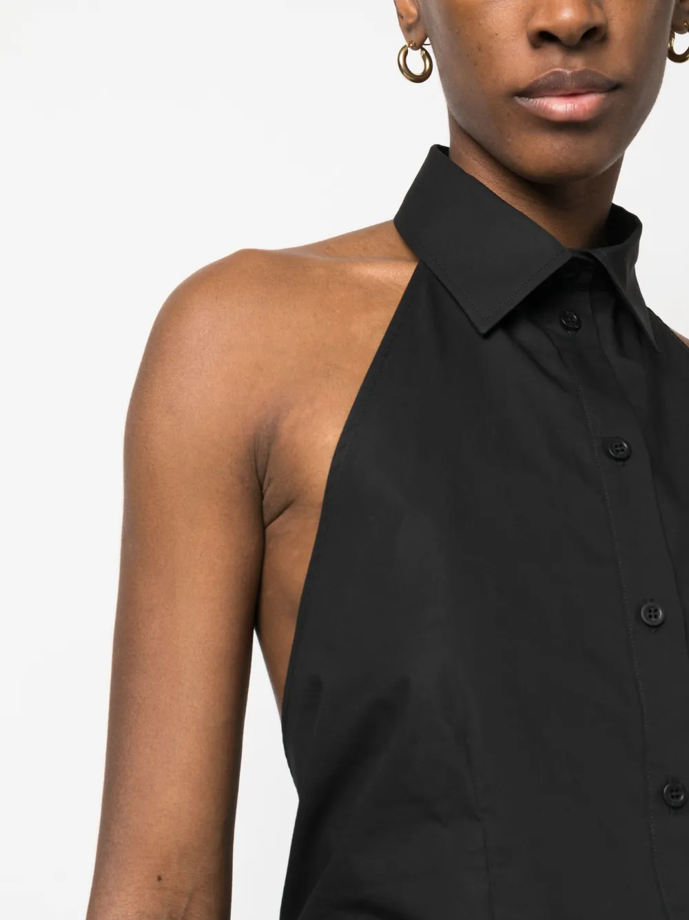 Msgm Open-back Sleeveless Cotton Shirt In Black