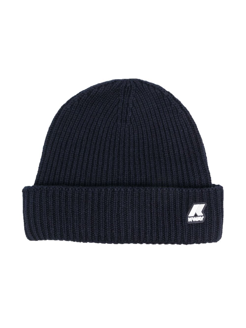 Shop K-way Logo-patch Ribbed Beanie In Blue