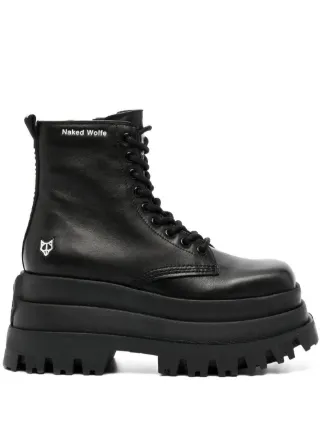 NAKED WOLFE Sloane Leather stacked-sole Boots | Black | FARFETCH JO