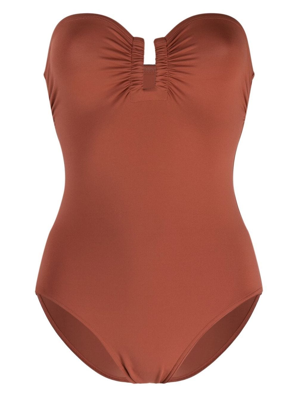 Shop Eres Ruched Cut-out Swimsuit In Brown