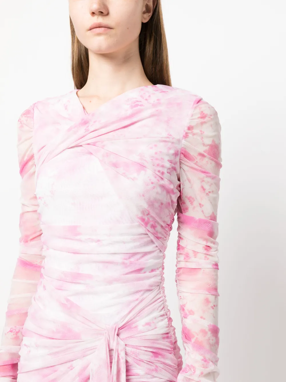 Shop Msgm Tie-dye Ruched Short Dress In Pink