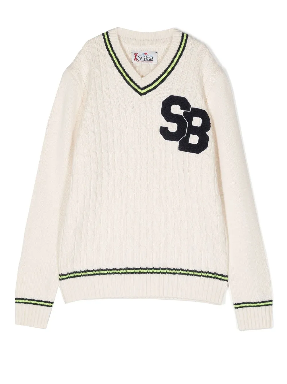 

MC2 Saint Barth Kids logo-patch V-neck jumper - White