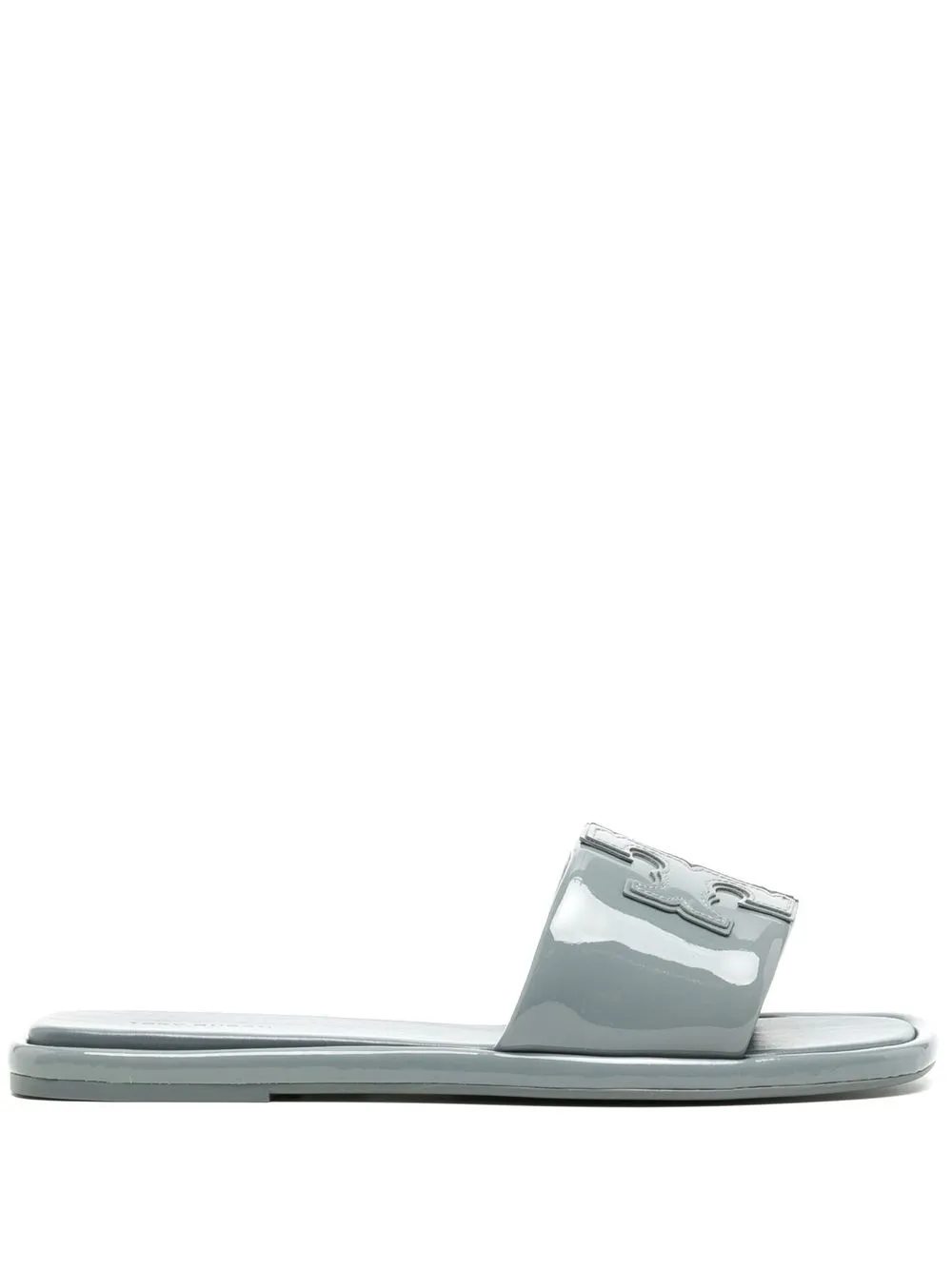 

Tory Burch logo-plaque patent-finish slides - Grey